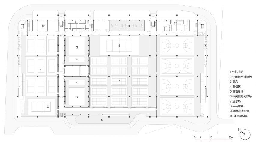 Floor plan of Hexi Sports Field by The Architectural Design and Research Institute of Zhejiang University (UAD)