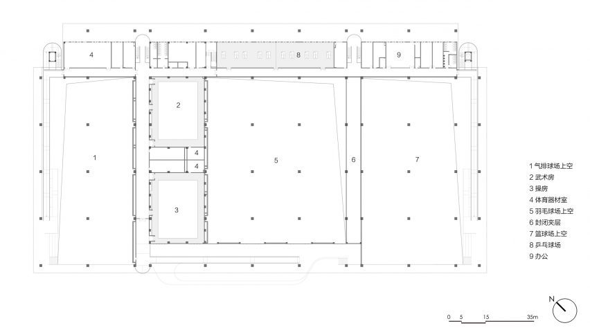 Floor plan of Hexi Sports Field by The Architectural Design and Research Institute of Zhejiang University (UAD)