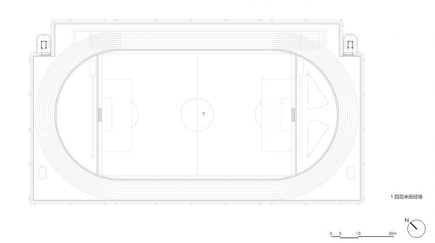 Floor plan of Hexi Sports Field by The Architectural Design and Research Institute of Zhejiang University (UAD)