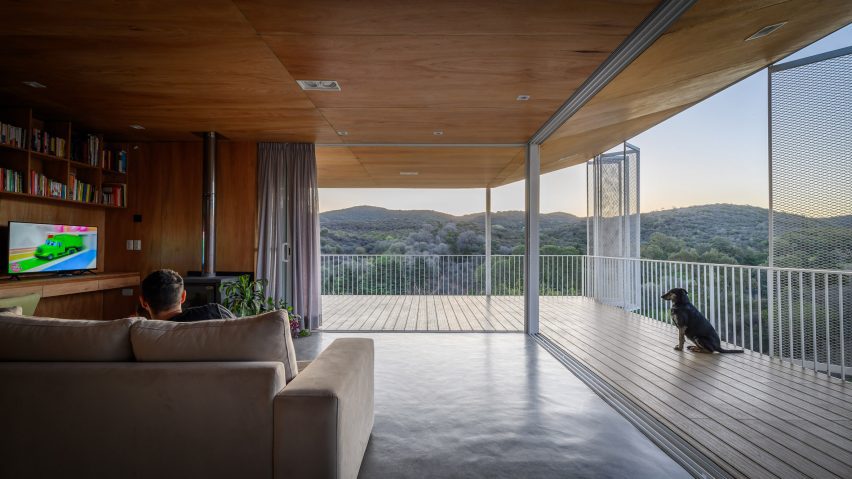 A living room with open walls