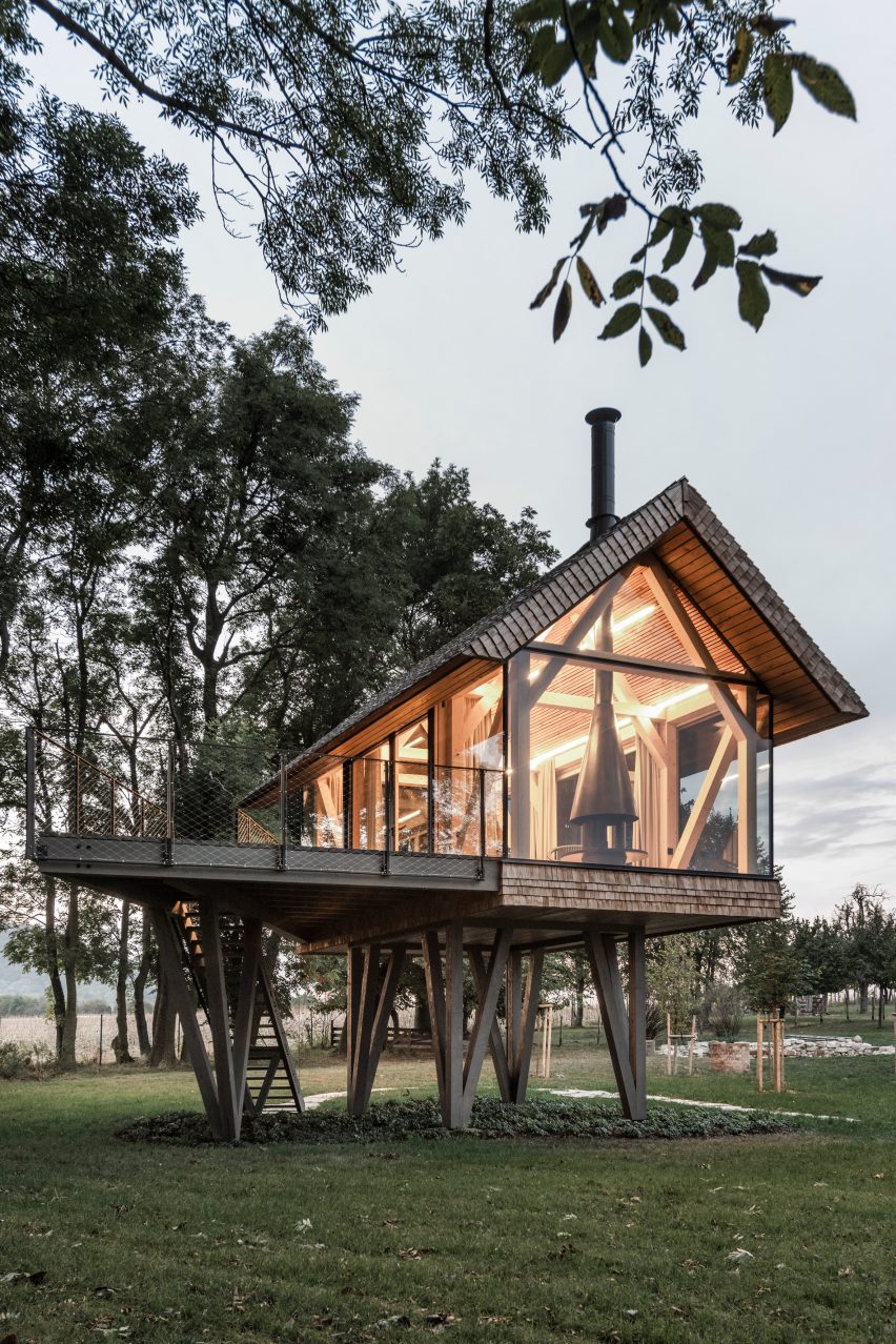 Exterior of glass micro house by Jan Tyrpekl in Austria