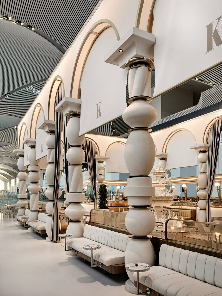 Columns and benches in dining area by Sanyayi313