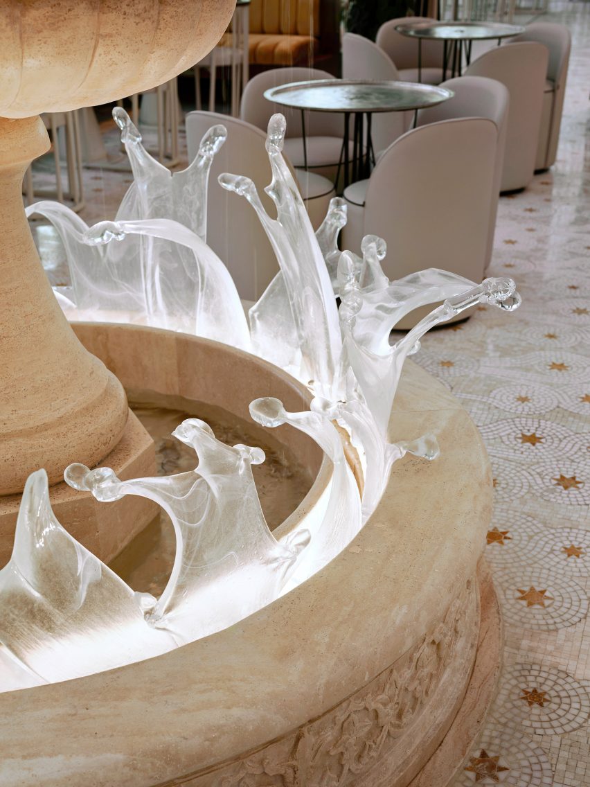 Glass and stone fountain by artist Derya Geylani