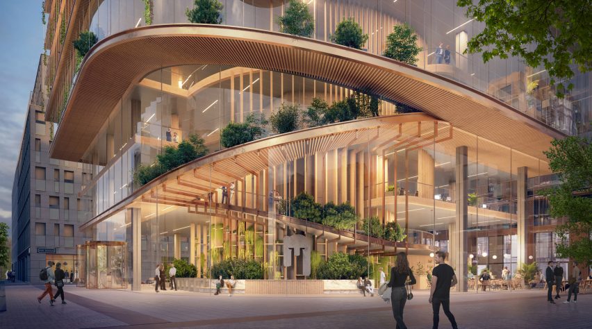 Render of curved facade at Luxembourg office by UNStudio and HYP Architects