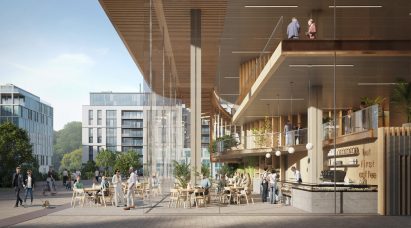 Visualisation of cafe and seating area at The Kyklos Building