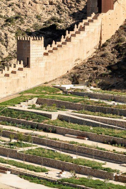 View of steps and walkways through La Hoya Park in Spain