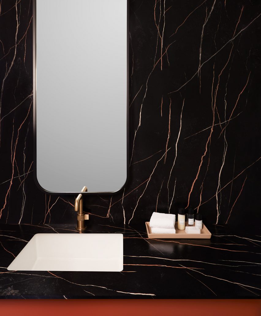 Dark Formica in bathroom