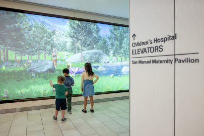 A large screen in a hospital