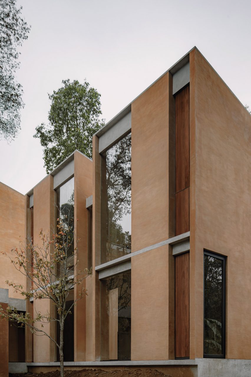A rectangular house with tall windows
