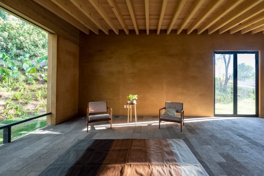 Interior with two armchairs and table