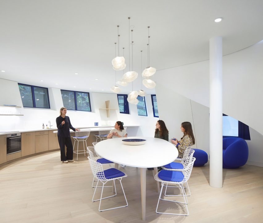 Rounded furniture in the kitchen of the Maggie's Royal Free