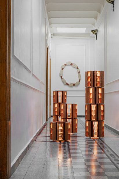 Hector Zamora stacked terracotta lamps