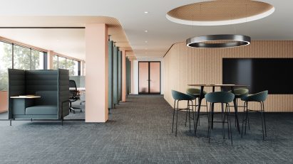 Interior with grey carpet tiles
