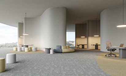 Interior with grey and beige carpet tiles