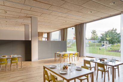 School dining hall outlooking the playgroung