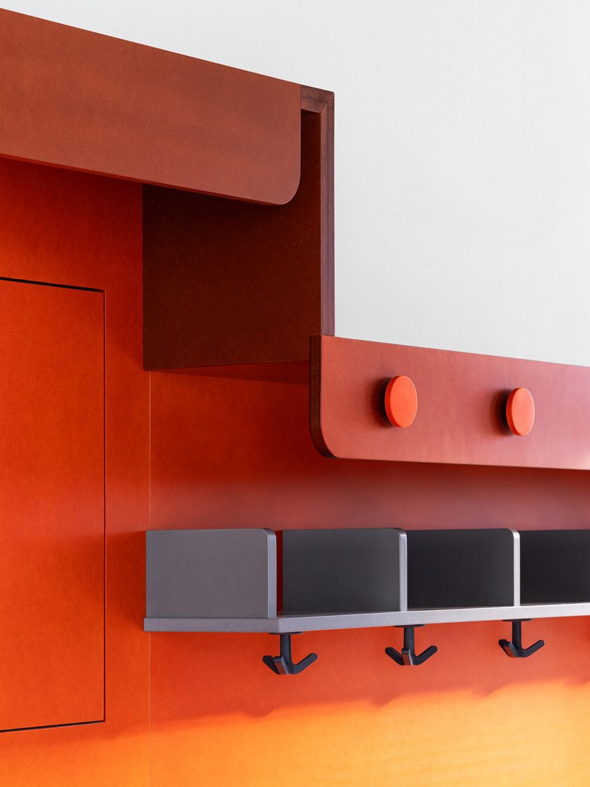 Kindergarten furniture detail featuring hangers