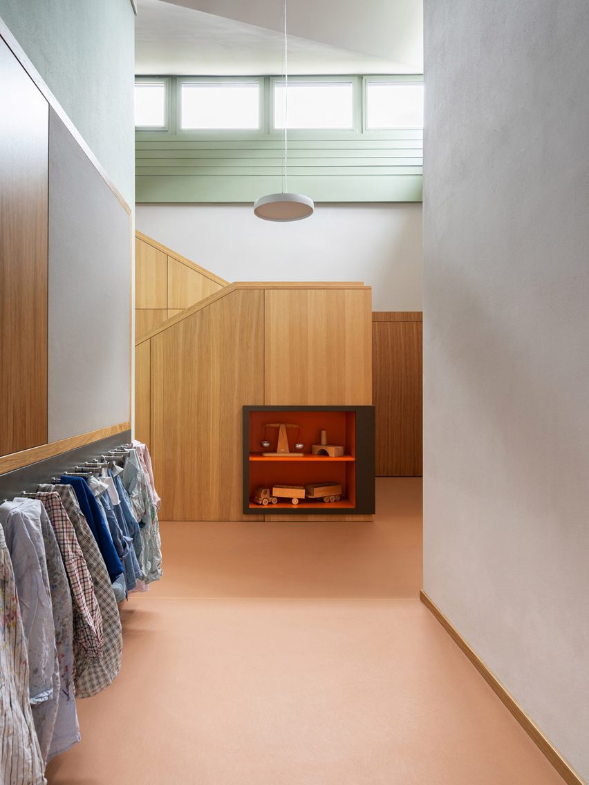Kindergarten hallway with clothes rack