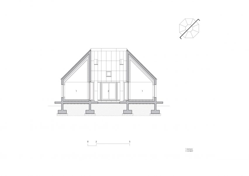 Section of the octagonal house at Hoji Gangneung by AOA Architect