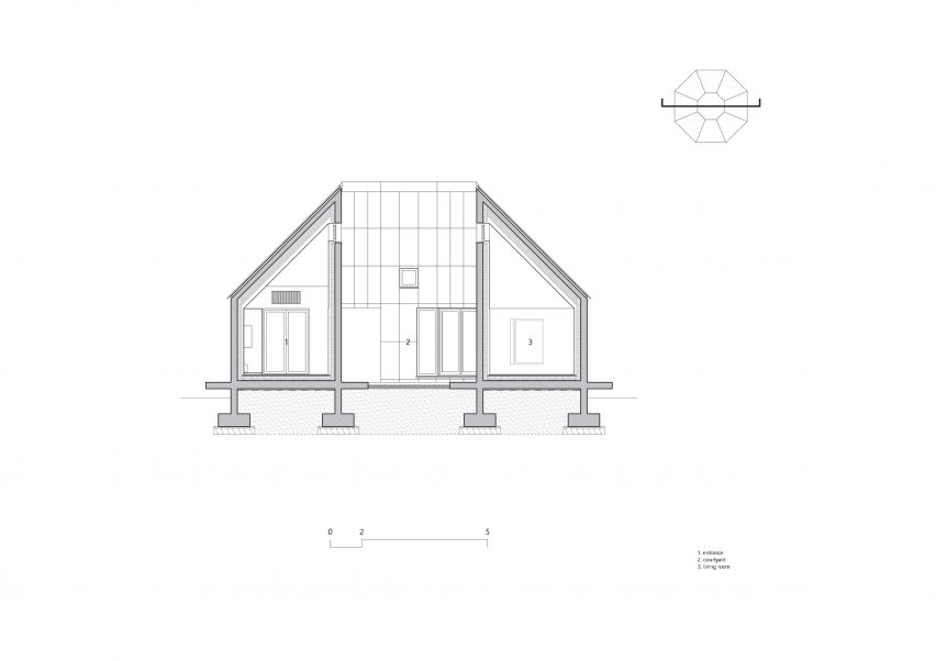 Section of the octagonal house at Hoji Gangneung by AOA Architect