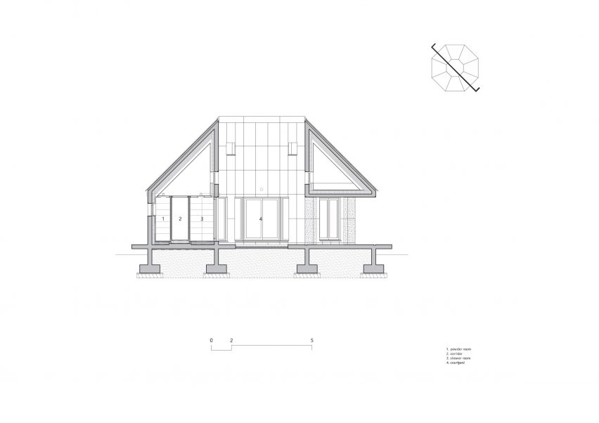 Section of the octagonal house at Hoji Gangneung by AOA Architect
