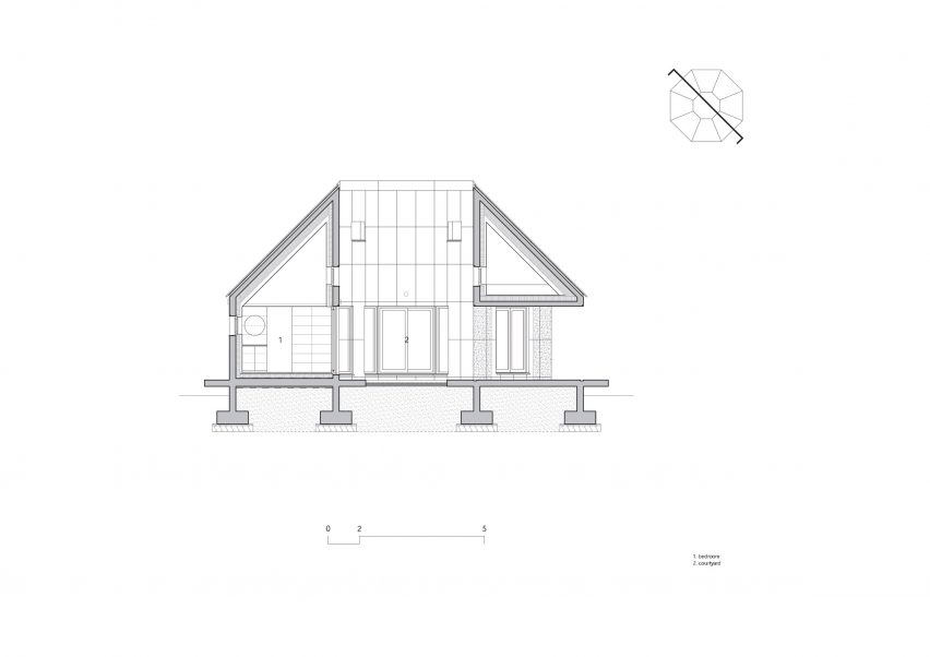 Section of the octagonal house at Hoji Gangneung by AOA Architect