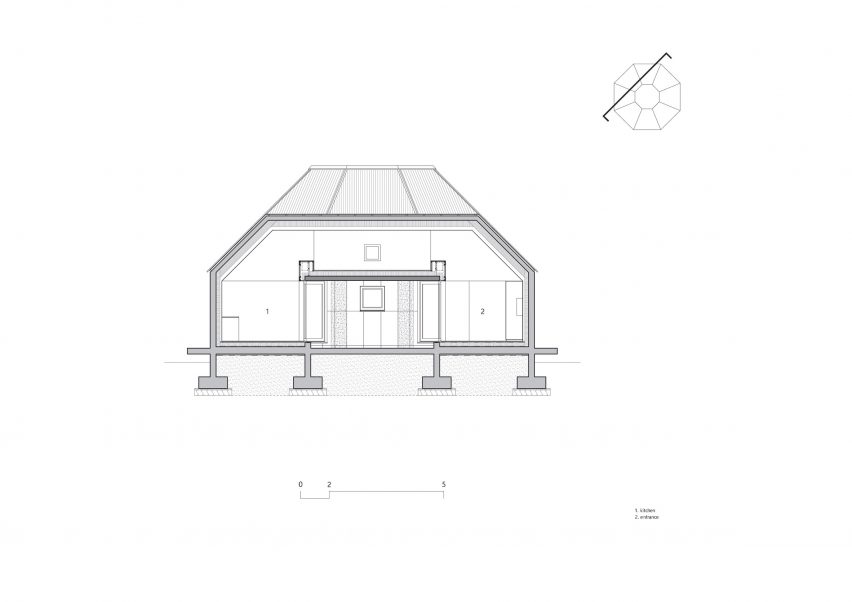 Section of the octagonal house at Hoji Gangneung by AOA Architect