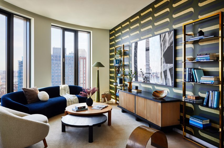 An apartment with patterned wall