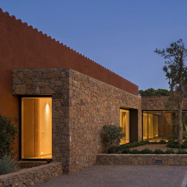 stone spanish villa at dusk