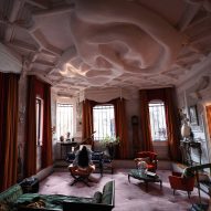 Pink room inside Bella Baxter's house from Poor Things set design