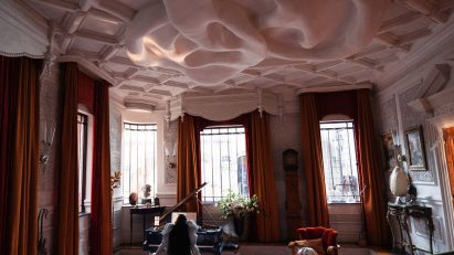 Pink room inside Bella Baxter's house from Poor Things set design