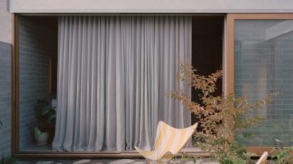 Beach chairs placed in a courtyard