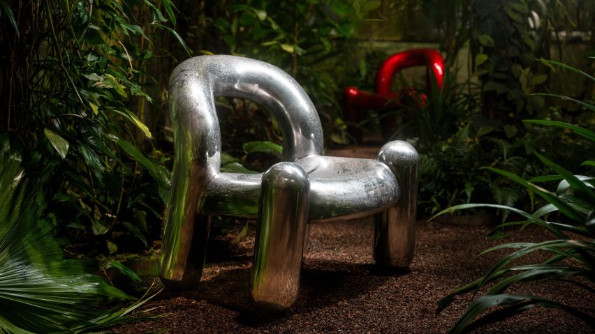 Silver and red versions of Reality chair designed in virtual reality by Alexander Lervik and Gustav Winsth