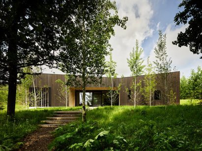 House with small trees in front