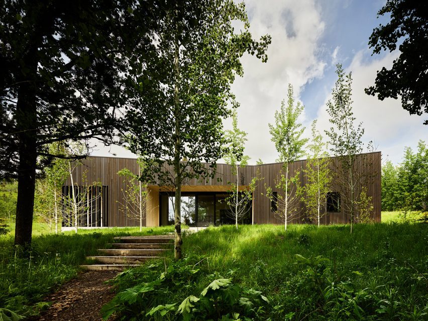 House with small trees in front