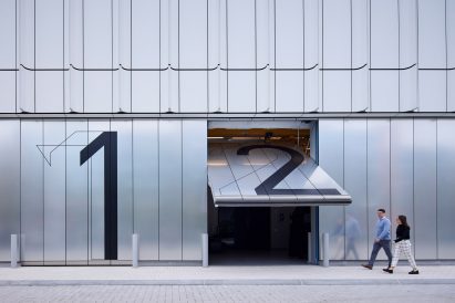 Numbered graphics on metal garage doors