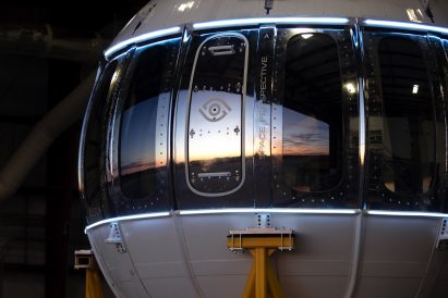 Close-up of test capsule for Neptune spaceship by Space Perspective