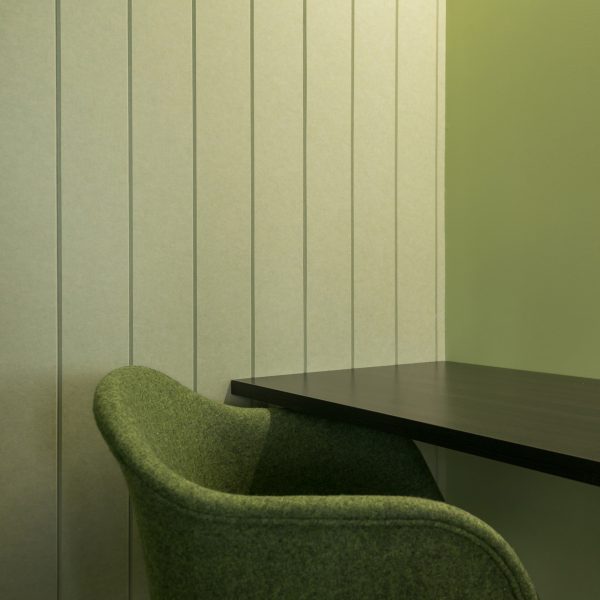 Patterned Groove wall panels in sage green by Autex Acoustics