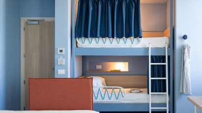Bunk beds inside Hotel Haway in Martinsicuro, Italy, by Fiorini D'Amico Architetti (FDA)