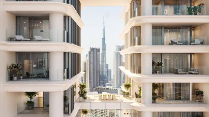 Sky bridges connecting the Vela Viento towers in Dubai by Foster + Partners