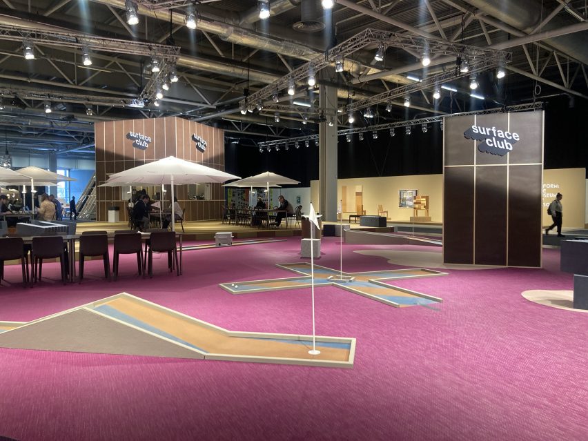 pink mini golf course at Stockholm Furniture Fair