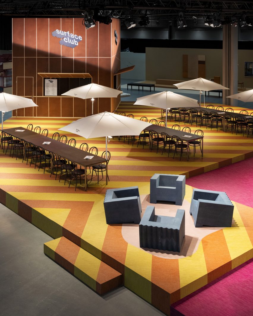 Seating made from mattresses at furniture fair