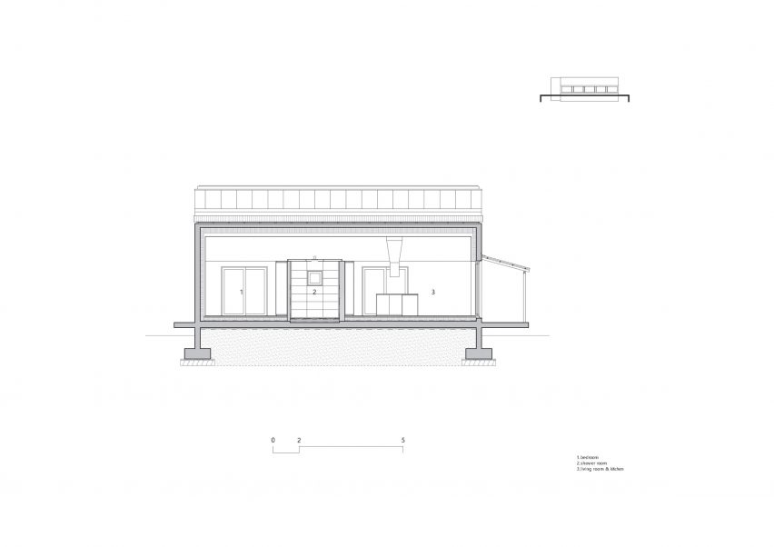 Section of The Long House at Hoji Gangneung by AOA Architect