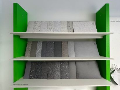 Grey tiles on display