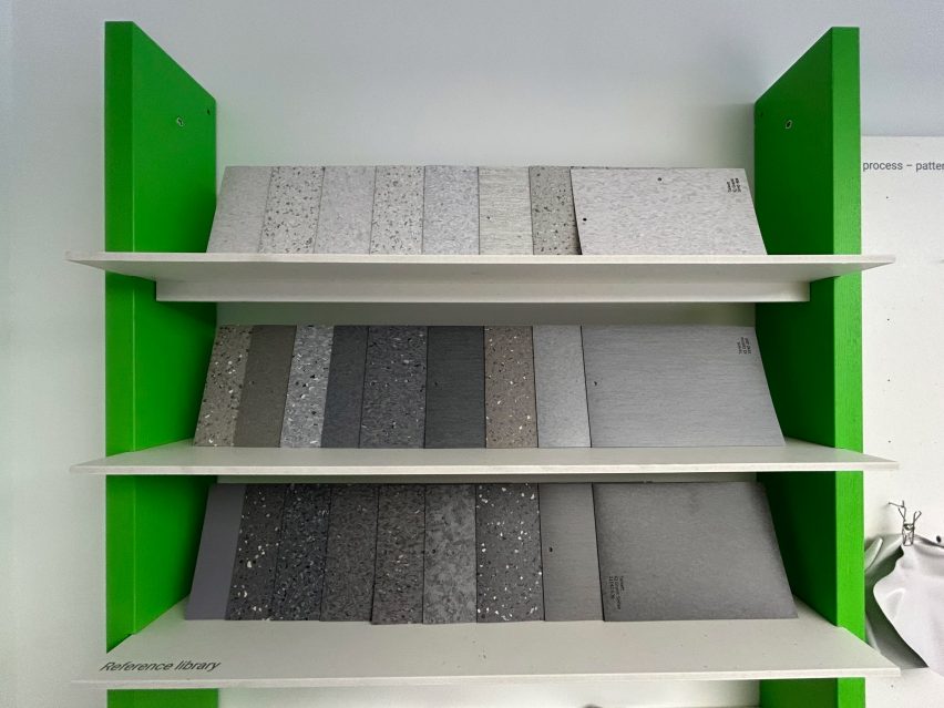 Grey tiles on display