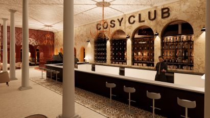 Rendering showing a bar in a restaurant