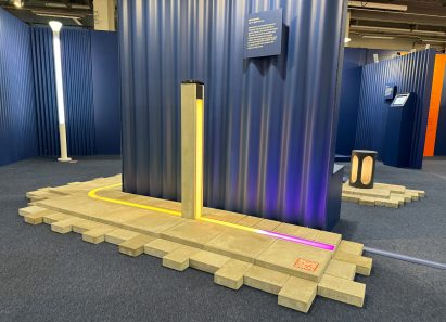 light up bollard installed in paving stones