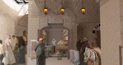 Visualisation showing people in a marketplace