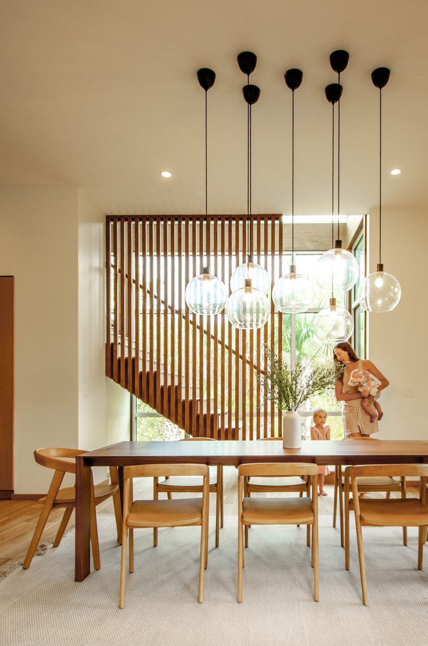 A wooden staircase