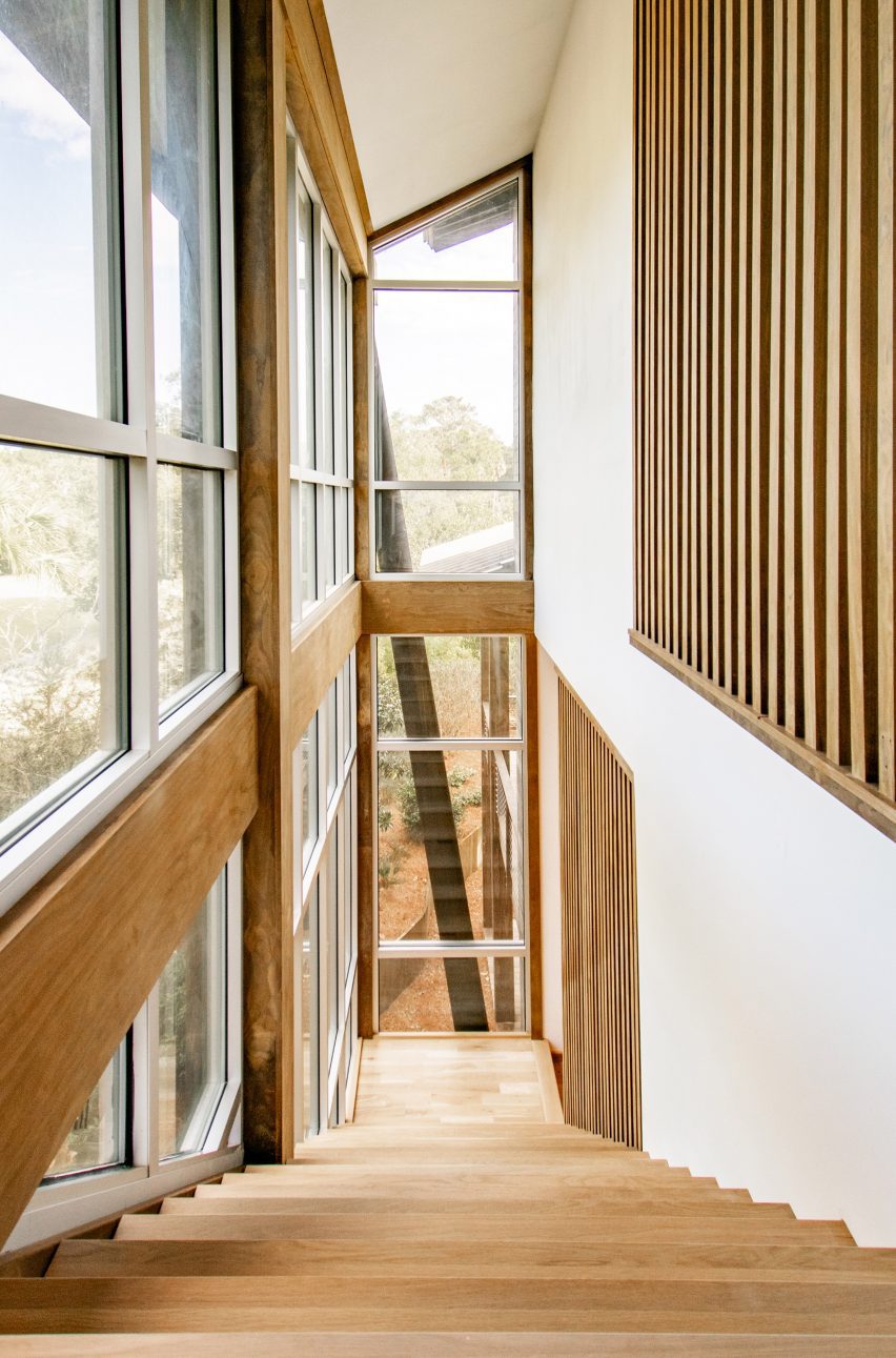 A wooden staircase