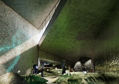 Rough concrete walls in Vjosa National Park visitor centres by CEBRA in Albania